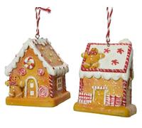 2PCS Christmas Ceramic Gingerbread Ornaments, Gingerbread House Figurine with Strings, 7cm Funny Gift, Present, and Festive Tree Decoration
