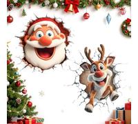 2PCS Christmas Creative Wall Sticker, 3D Santa Wall Sticker Breaking Through The Wall Effect, Window Refrigerator Decor for Christmas Party Kitchen, Window Refrigerator Decor