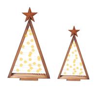 2PCS Christmas Decorations,Wood Christmas Tree with Lights Modern Farmhouse Lighted Tabletop Christmas Tree for Home Table Fireplace,Christmas Holiday Decorations (Large 15.5" & Small 6.31")