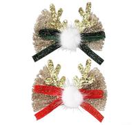 2PCS Christmas Deer Antler Hairpins with Bow Design Felt Plush Hair Accessories for Seasonal Hair Styling and Holiday Event Outfits (red+green)