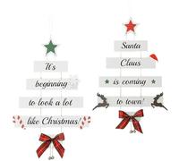 2Pcs Christmas Door Decorations, Wooden Wall Hanging Ornaments for Home, Festive Bedroom Decor in Red and Green, Eco-Friendly Christmas Room Decorations