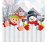 2Pcs Christmas Elf & Snowman Peeking Garden Yard Sign Decorations - Cute Peeper Fence Art Sign Ornament for Holiday