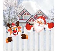 2Pcs Christmas Fence Peeker Decoration Santa Claus Elk Peeking Garden Yard Sign Decorations Cute Peeper Decorative Fence Home Decor Outdoor Lawn Pathway Parking Fence Art Sign Ornament for Holiday