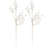 2pcs Christmas Floral Picks with Crystal Picks, Acrylic Bead Stems | Silver and Golden Decorative Branches, Flexible Wire Core, Reusable for Wreaths, Garlands, Centrepiece Bowls