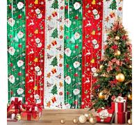 2pcs Christmas Foil Fringe Curtains with Santa Snowman Patterns, 3.3x6.6ft Merry Christmas Photo Backdrop Streamers for Holiday Party, Ugly Sweater Party, Selfie Photo Booth Props & Decor Supplies