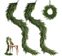 2Pcs Christmas Garland 5.9ft Real Touch Norfolk Pine Garland Artificial Greenery Vines for Mantle Fireplace Table Wall Front Door Home Decor Norfolk Pine, Christmas, Ce