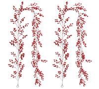 2pcs Christmas Garland 6.4Ft - Red & Burgundy Berry Garland - for Fireplace, Winter Holiday Decor Berry