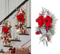 2PCS Christmas Garland The Cordless Stairway Trim,Christmas Swag Wreaths for Front Door Holiday Wall Window Hanging Ornaments for Indoor Outdoor Home Xmas Decor