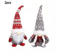 2pcs Christmas Gnome Plush-Figurines, Red and Grey Knit-Scandinavian Elf-Dolls for Festive Holiday Home Décor on Shelf Table or Mantel, Lucky Nordic Ornaments