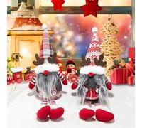 2pcs Christmas Gnomes Swedish Tomte Decorations with Dangling Legs-Handmade Christmas Reindeer Gnomes Plush Doll Elf Ornaments Scandinavian Figurine Elk Knomes Santa for Holiday Home Decor and Gifts