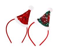 2pcs Christmas Hat Headband Sequins Top Hat Hairhoop Novelty Headdress Hair Accessory For Holiday Festival Kids Adults (Green Red)