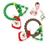 2pcs Christmas Kids Toys Teething Gift Toy Soft Silicone SantaChristmas Tree and Snowflake Teether Bracelet Set for Kids Over 3 Years Old Safe and Cute Christmas, Sensory Chew Gifts (Green)