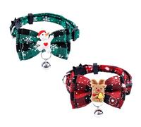 2pcs Christmas Kitten Collars, Adjustable Breakaway Cat Collars Cute Holiday Cat Collar Holiday Kitten Collar Christmas Bow Tie Pets Bells Xmas Accessories for Girl Boy