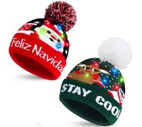 2Pcs Christmas Led Light Up Hats, Santa Hat Xmas Beanie Knitted Hats With 6 Colorful Led Novelty Christmas Gifts For Children And Adult (Beanie Knitted Hat, 01)