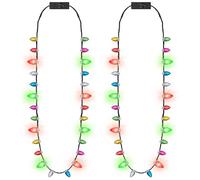 2PCS Christmas Light Necklace Light up, Christmas Necklace with Colorful Bulbs, 3 Glow Modes Xmas Lights Decoration, Wearable Christmas Lights for Xmas Family Party Decorations Ugly Sweater Decor