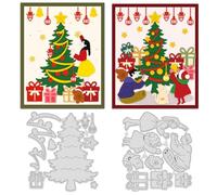 2PCS Christmas Metal Die Cuts for Card Making Family Decor: Cat Dog Xmas Tree Background Embossing Stencils for DIY Scrapbooking Album Paper Decor