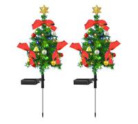 2Pcs Christmas Pathway Lights Solar Christmas Tree Garden Stake Lights Waterproof Mini Christmas Tree Outdoor Decorations for Lawn Pathway Patio Yard (Golden Yellow, 75cm)