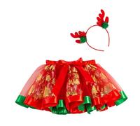 2Pcs Christmas Princesses Costume Christmas Reindeer Headband And Tutus Skirt For Halloween Christmas Party Decorations