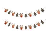 2pcs Christmas Reindeer Banners, Xmas Tree Elk String Flag for Indoors Outdoors Decorations