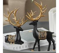 2pcs Christmas Reindeer Figurine Decoration,Standing And Sitting Reindeer Christmas Indoor Deer Decoration,Holiday And Christmas Decoration For Home,Black