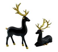 2PCS Christmas Reindeer Table Decorations, Black Reindeer Figurine Decoration,Resin Deer Statue Sculptures,Christmas Reindeer Ornaments for Tabletop Offices Living Roomph、 Xmas Gift (Black-Gold)