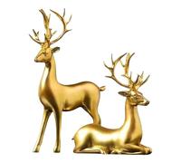 2PCS Christmas Reindeer Table Decorations, Black Reindeer Figurine Decoration,Resin Deer Statue Sculptures,Christmas Reindeer Ornaments for Tabletop Offices Living Roomph、 Xmas Gift (Gold)