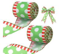 2pcs Christmas Ribbon for Gift Wrapping, Polyester Christmas Polka Dot & Stripe Holiday Grinch Wired Ribbon Clearance for Xmas DIY Decoration