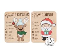 2pcs Christmas Roll-a-Reindeer Puzzle Game, Rolls the Dice, Place the Reindeer Pieces According to theNumber You Roll, Wood Puzzle Board Game for XmasParty Night Holiday