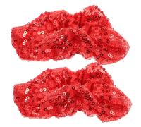 2pcs Christmas Scrunchie Sequin Hair Accessories Elastic Ropes | Red Fabric Cloth, Shiny Sequined Sparkle Design, for Thick Hair Buns, Lady and Teen