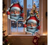 2PCS Christmas Self-Adhesive Wall Sticker with 3D Santa Breaking Through The Wall Effect,Large Santa Claus Wall Decals,Removable Christmas Wall Stickers Peel and Stick for Refrigerator Room Decor