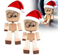 2Pcs Christmas Shaking Wooden Man Figurine, Shaking Feet Wooden Dashboard Toy Car Funny Swaying with Faces, 12 Mag Ornament,