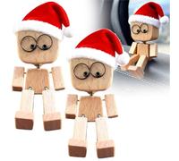 2Pcs Christmas Shaking Wooden Man Figurine, Shaking Feet Wooden Dashboard Toy with 12 Funny Faces, Swaying Car Ornament, Magnetic Bobble Figure with a Santa Hat, Creative Wood Desktop Decor (2Pcs)