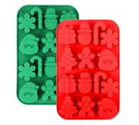 2pcs Christmas Silicone Chocolate Molds, Christmas Candy Baking Molds with Cute 3D Snowflake Cane Snowman Santa Claus Gingerbread Man Holiday Candy Molds Christmas Tree Mold for DIY Baking