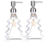 2Pcs Christmas Soap Dispenser with Pump, Clear Glass Hand Soap Dispenser Refillable Empty Container for Liquid, Lotion, Shower Gel 200Ml - Christmas