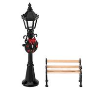 2pcs Christmas Street Lamp Post and Miniature Park Bench Seat Mini Street Light Model Dollhouse Christmas Village Pathway Lantern Post Fairy Garden Accessories