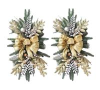 2Pcs Christmas Swag, 23.6 Inch Artificial Teardrop Swag with Sparkling Bow for Festive Holiday Door Wall Home Porch and Mantel Décor, Golden.