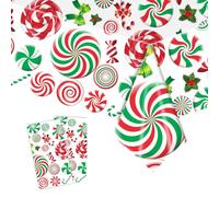 2pcs Christmas Table Cloth Party Plastic Xmas Tablecloths,137*274cm Candy Cane Lollipop White Tablecloth Dinner Tablecover for Winter Holiday Christmas Party Table Decoration,Xmas Decor Tablecloth