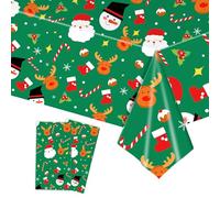 2pcs Christmas Table Cloth Party Plastic Xmas Tablecloths,137*274cm Green Disposable Snowman Christmas Table Cloth Dinner Tablecover for Holiday Christmas Party Table Decorations,Xmas Decor Tablecloth