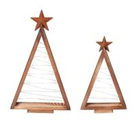 2Pcs Christmas Table Decor, Light Up Wooden Christmas Tree for Farmhouse Home Kitchen Table Mantle Shelf Party Decor