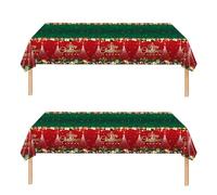 2PCS Christmas Tablecloth,137*274cm Large Shiny Red and Green Xmas Party Table Cover,Disposable Rectangle Christmas Plastic Table Cloth for Christmas Party,Winter Holiday,Christmas Table Decorations