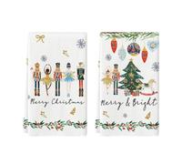 2Pcs Christmas Tea Towels for Kitchen, Nutcracker Dish Towels, 40 x 60 cm | Merry Christmas Hand Towel with Nutcrackers,Baubles,Snowflakes and Trees, Xmas Tea Towels for Kitchen Decorations and Gifting