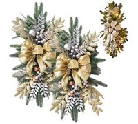 2Pcs Christmas Teardrop Wreath, Light Up Cordless Prelit Stairway Swag Trim, Hanging Christmas Swag Wreaths for Front Door Wall Window, Golden