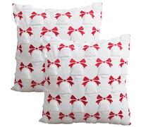 2PCS Christmas Throw Pillow Covers 18x18 Inch Festive Bows and Bells Decorative Pillowcases Soft Plush Cushion Covers for Sofa Couch Bed Holiday Decor