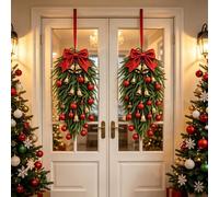 2Pcs Christmas Tree Artificial Mistletoe Cedar Pinecone Bells, Door Wreath For Cabinet Wall Mailbox Outdoor Holiday Decor