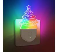 2Pcs Christmas Tree Night Light, RGB Plug in Night Light with Dusk to Dawn Sensor, Energy Saving Auto Switch, Xmas Tree LED Night Light, Holiday Decorative Lamp (UK Plug)