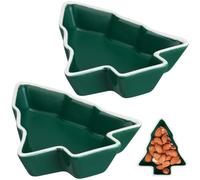 2Pcs Christmas Tree Tray Multi-Function Christmas Tree Shape Serving Dishes for Holiday Party Cookies Candy Green Ceramic