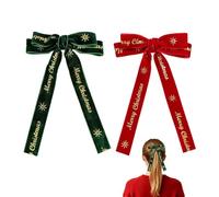 2PCS Christmas Velvet Ribbon Bow Hair Clip Hairpins, Long Tail Hair Barrettes Ponytail Holder, French Hair Bows Hair Accessories Gift for Women & Girls (Red & Green)