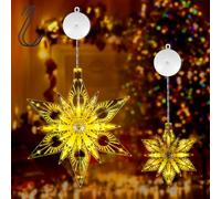 2Pcs Christmas Window Lights, Battery Operated with Timer Function, LED Snowflake Window Light with Suction Cup and Hook, Creativity Fairy Snowflake Light for Indoor Home Wedding Party Wall Christmas