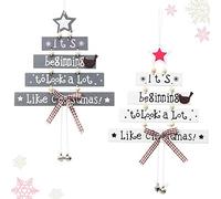 2Pcs Christmas Wood Tree Pendant Creative Wooden Crafts Christmas Decorations Window Door Kitchen Dress up Wooden Card Hanging - White, Grey
