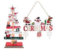 2PCS Christmas Wooden Desktop Decoration Xmas Ornaments for Desk Tabletop Shelf Happy Dining Table Decoration Home Suitable for Christmas Dining Table Party Decoration Free Standing Wooden Sign